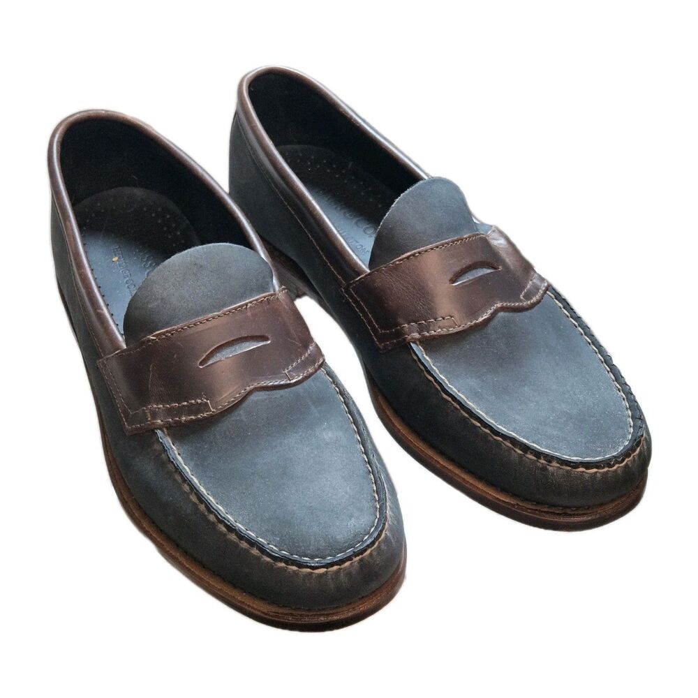 GH Bass Weejuns Logan Leather Penny Loafers Mens Sz 10 D Blue / Brown Flat Strap
